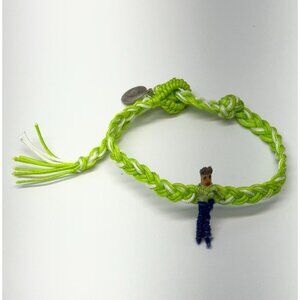 Vintage woven braided worry doll bracelet green and white